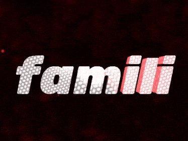 the word family is displayed on a red and black background