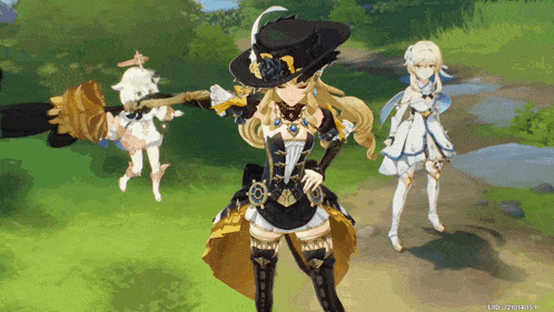 a screenshot of a video game shows a girl in a black hat
