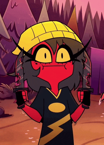 a cartoon character with a yellow hat and a black shirt with a lightning bolt on it