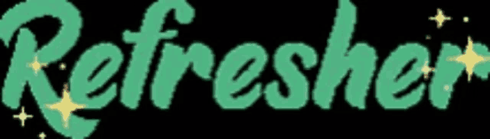 the word refresher is in green on a black background