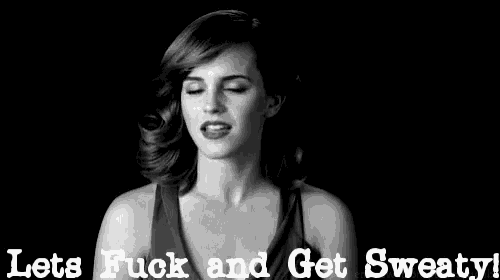 a black and white photo of a woman with the words let 's fuck and get sweaty written below her .