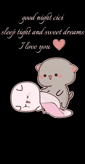 a cartoon of two cats laying next to each other on a black background