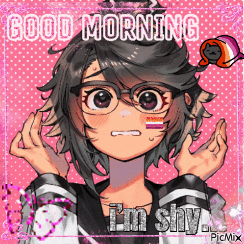 a picture of a girl with glasses and the words " good morning i 'm shy "