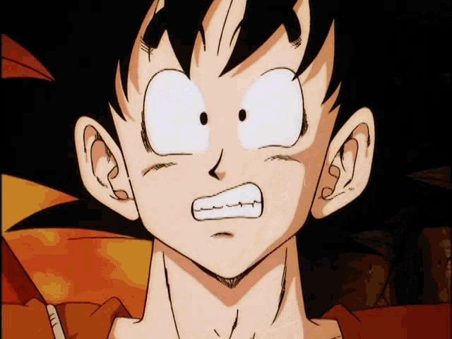 a close up of a cartoon character 's face with a surprised look on his face