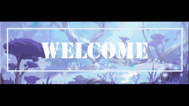 a sign that says welcome on it with a purple background