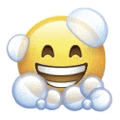 a smiley face with soap bubbles coming out of it .