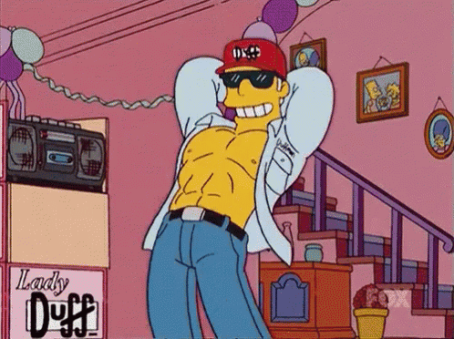 a cartoon character from the simpsons is wearing sunglasses and a red hat