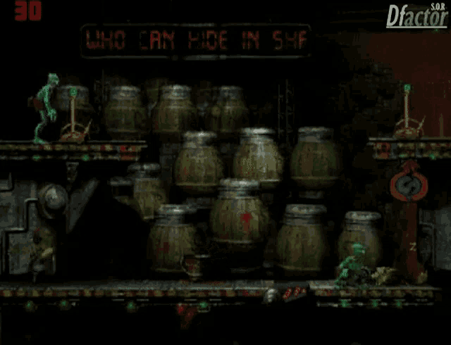 a video game is being played with a sign that says `` can hide in shock '' .
