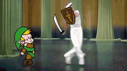 a cartoon of a man holding a sword and shield with a cross on it