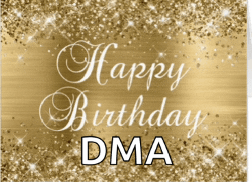 a gold background with the words happy birthday dma
