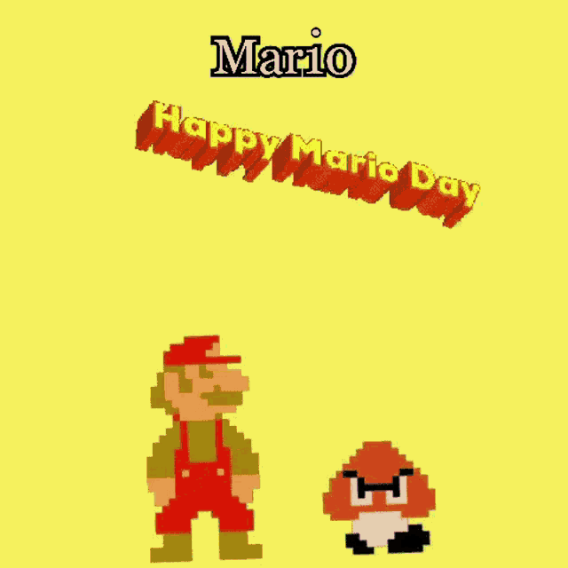 mario is flying through the air with the words happy mario day above him