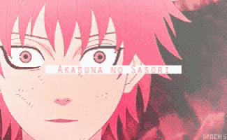 a close up of a person 's face with the words akasuna no sasori written below it