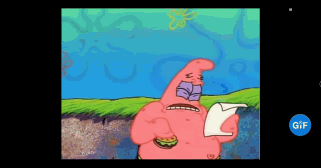 patrick star from spongebob squarepants is holding a piece of paper