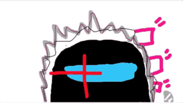 a drawing of a person with a red cross in front of their eye