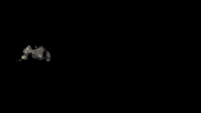 a yellow triangle is surrounded by smoke on a black background