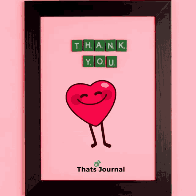a framed poster that says thank you with a heart