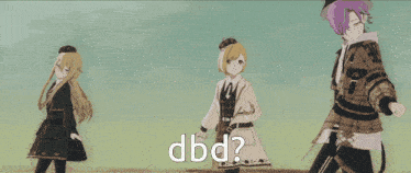 a girl in a plaid hat is standing in front of a blurred background with the words dbd written on it