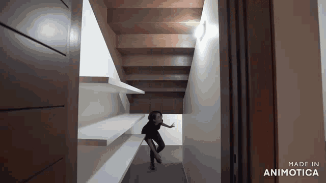 a video of a person walking down stairs is made in animatica