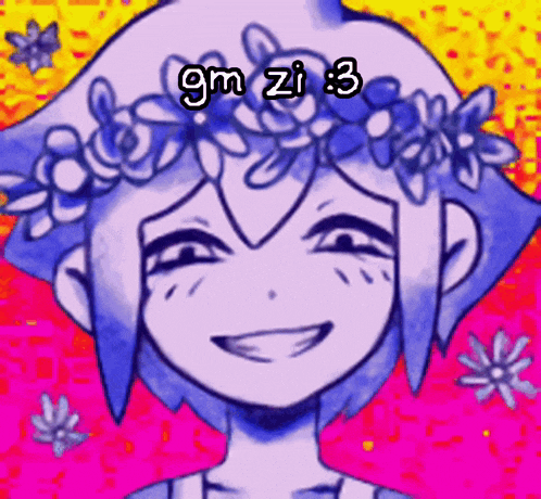 a drawing of a girl with flowers in her hair and the words " gm zi 3 "