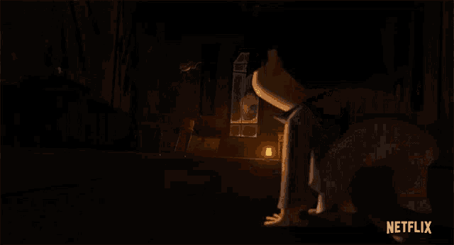 a dark room with a lantern and the word netflix on the bottom