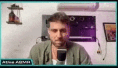 a man with a beard is talking into a microphone in a room .