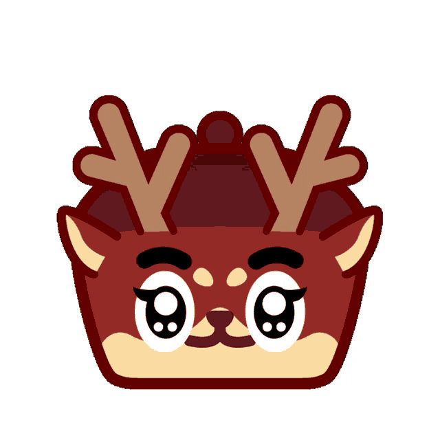 a cartoon drawing of a deer with antlers and eyes