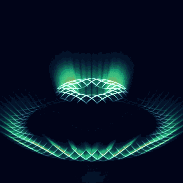 a dark background with a circle of green lights