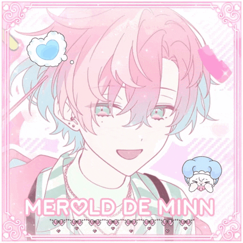 a drawing of a boy with pink hair and the name merold de minn