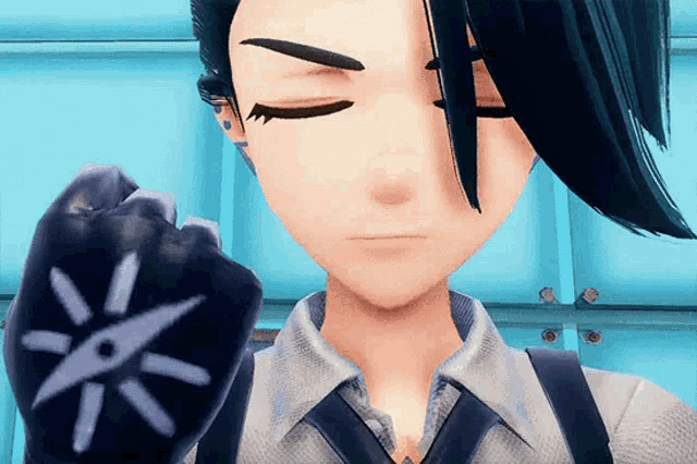 a close up of a person 's face with their eyes closed and a hand with a star on it