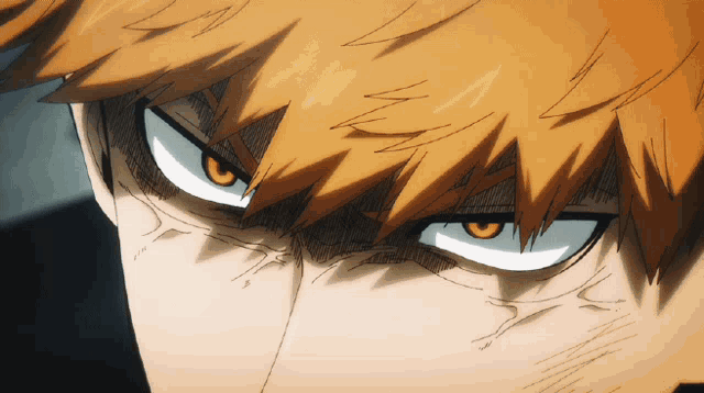 a close up of a person 's face with orange hair and white eyes