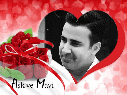 a picture of a man in a heart with the words aşk ve mavi