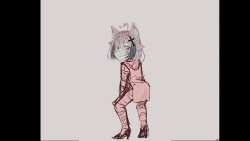 a drawing of a girl with a cat ear