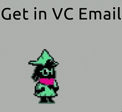 a pixel art of a cat holding a gun with the words get in vc email