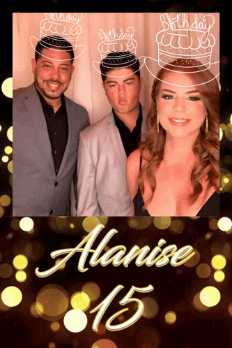 a picture of a woman and two men with the name alanise 15