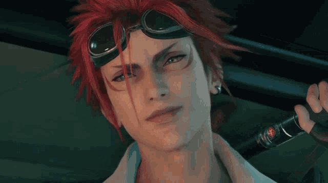 a video game character with red hair and goggles says it 's nothing personal bitch