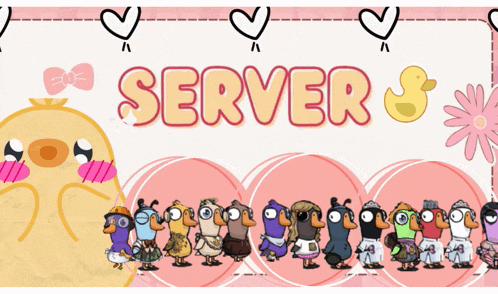 a bunch of cartoon birds standing next to each other with the words server written above them