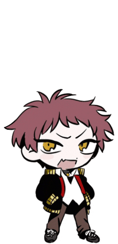 a cartoon drawing of a boy with red hair and a black jacket
