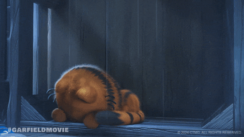 a picture of garfield from the garfield movie sitting on a doorstep