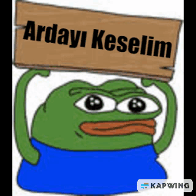 a frog is holding a sign that says ardayi keselim