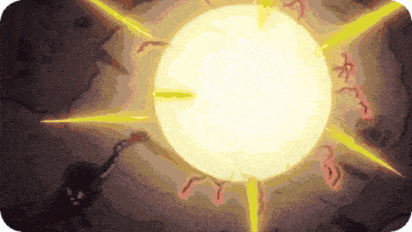 a cartoon drawing of a person holding a torch in front of a glowing sun