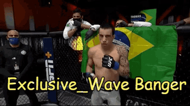 a man in a boxing ring with a brazilian flag