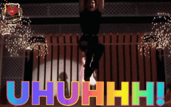 a man is jumping in the air with the words uhuhhh in the background