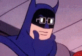 a cartoon of batman wearing sunglasses and a blue cape .