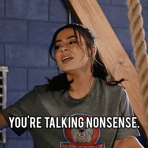 a woman wearing a t-shirt with a bulldog on it says you 're talking nonsense