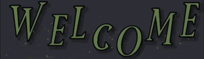 the word welcome is glowing in green on a dark background