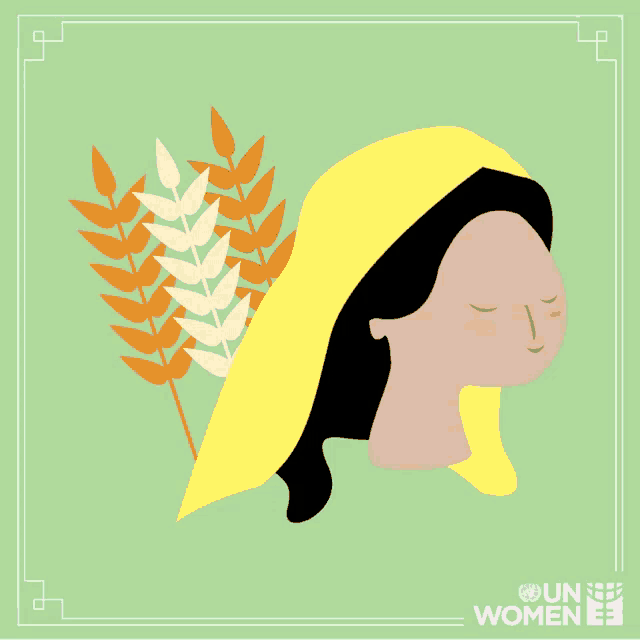 a drawing of a woman holding a bowl of flowers with the words " un women " below it