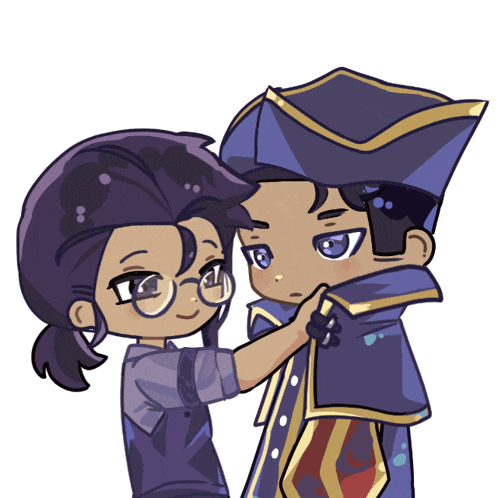 a cartoon drawing of a boy adjusting another boy 's collar