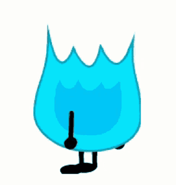 a blue cartoon character with a face and arms and legs is smiling .