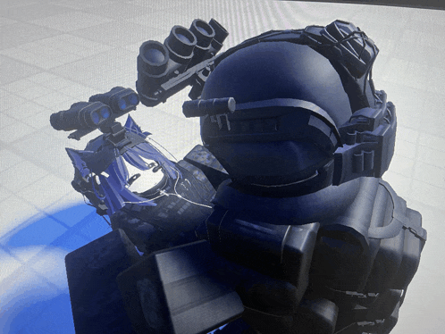 a computer generated image of a person with a helmet and headphones