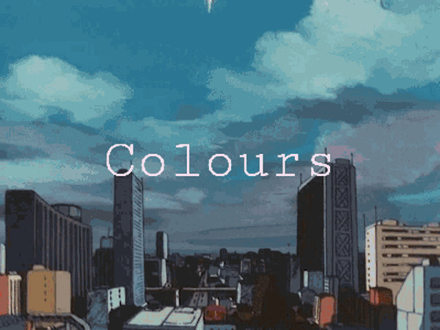 a drawing of a city skyline with the words colours below it